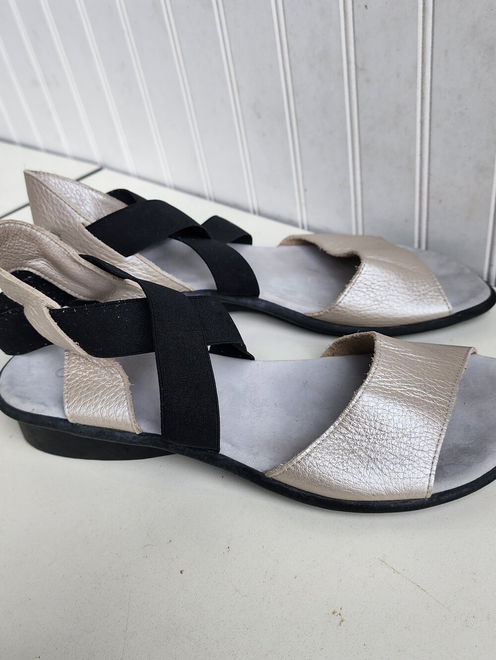 Arche Satia Sz 42 US 11 Sandals Leather Metallic Silver Black Comfort Strappy